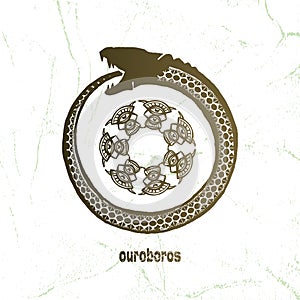 Ouroboros vector logotype or emblem, snake eating its own tail, eternity esoteric symbol