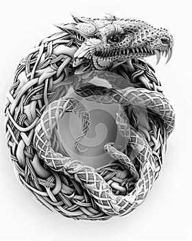 Ouroborus Celtic knots made of dmt fractals black