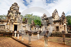 ÃÂ¡ourtyard and libraries of ancient Khmer temple built of red sandstone and laterite and dedicated to the Hindu god Shiva