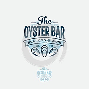 Ouster Bar Logo. Seafood Restaurant Emblem.  Letters and Oyster Symbols.