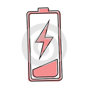 Out of battery charge vector icon. Low battery cartoon style on white isolated background