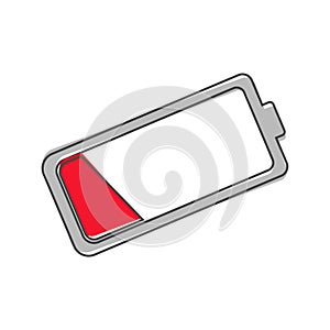 Out of battery charge vector icon. Low red battery cartoon style on white isolated background
