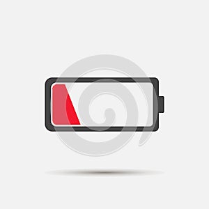 Out of battery charge vector icon. Low red battery. Layers group