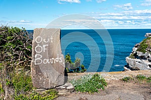 Out of bounds sign on a rock in australia