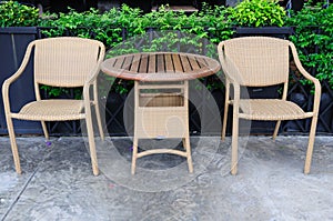 Out door rattans tables and chairs set. photo