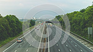 Out of focus slow traffic on M5 Motorway A
