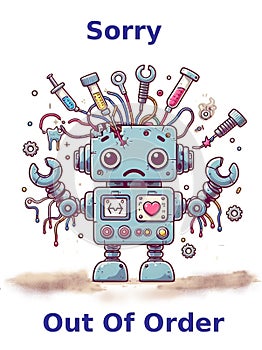 out of order broken down cute robot icon