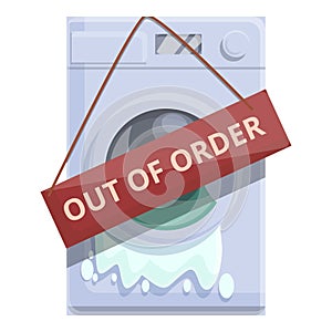 Out of order broken washing machine icon, cartoon style