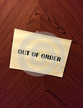 Out of order sign on a door