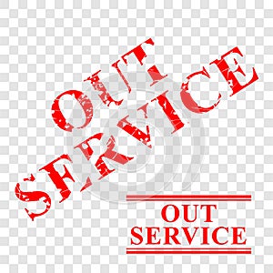 Out of Service, 2 style streak red rubber stamp, at transparent effect background