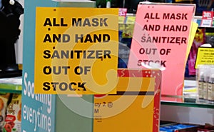 Out Of Stock Notices For Face Mask And Hand Sanitizer