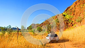 Outback australia - driving a 4x4 four wheel drive to camping spot near Lake Argyle