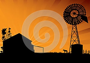Outback Australia silhouette of windmill photo
