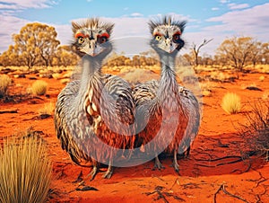 Ai Generated illustration Wildlife Concept of Outback Emus