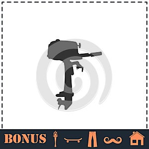 Outboard boat motor icon flat