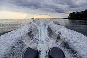 Outboard Motor Powerboat Wake Sea Haida Gwaii