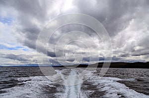 Outboard Motor Powerboat Wake Sea Haida Gwaii photo