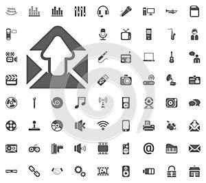 Outbox icon. Media, Music and Communication vector illustration icon set. Set of universal icons. Set of 64 icons