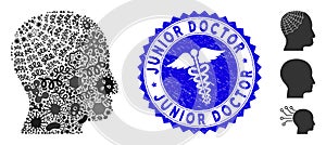 Infected Collage Conservator Head Icon with Medical Distress Junior Doctor Stamp photo