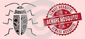 Outbreak Mosaic Cucaracha Icon with Textured Beware Mosquito! Stamp photo