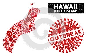 Outbreak Mosaic Niihau Island Map with Distress OUTBREAK Stamp Seal