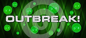 OUTBREAK!  white lettering with green COVID-19 corona virus bright vibrant background. Cornavirus global  outbreak pandemic