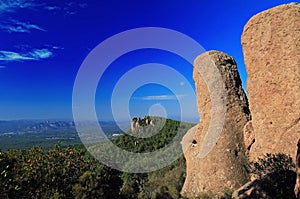 Outcrop of red rock cliffs from La Patit Roc, Var