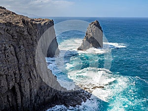 Outcropping rock known as Roque partido or Farallon Tabata in Grand Canary island, Canary Islands, Spain