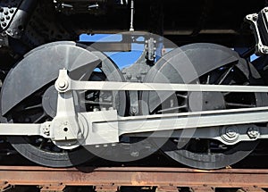 Outdated black train wheels background photo