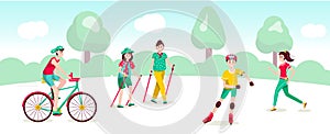 Outdoor activities flat illustrations set isolated on nature background
