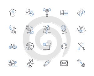 Outdoor activities line icons collection. Hiking, Biking, Climbing, Fishing, Hunting, Camping, Kayaking vector and