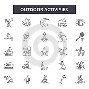 Outdoor activities line icons, signs, vector set, outline illustration concept