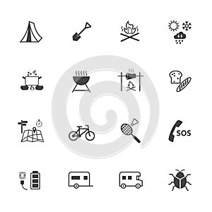 Outdoor activity and Camping icons set
