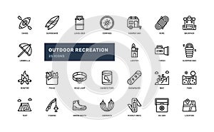 outdoor activity recreation leisure nature sport detailed outline line icon set