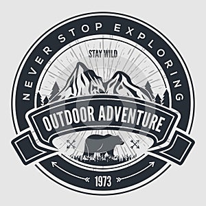 Outdoor Adventure vintage label, badge, logo or emblem. Vector illustration.