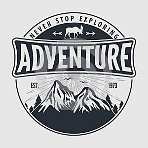 Outdoor Adventure vintage label, badge, logo or emblem. Vector illustration.