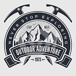 Outdoor Adventure vintage label, badge, logo or emblem. Vector illustration