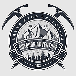 Outdoor Adventure vintage label, badge, logo or emblem. Vector illustration