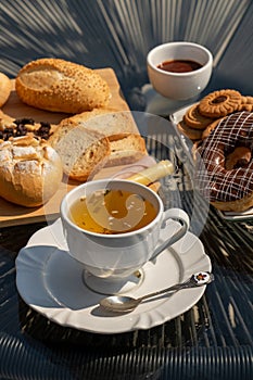 Outdoor afternoon tea, seen from above