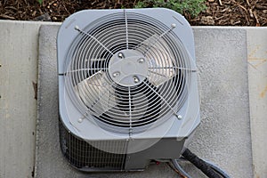 Outdoor air conditioning and heat pump units, Top view of High efficiency modern AC-heater unit single