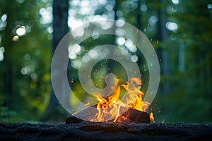 Outdoor ambiance Campfire flickers over vibrant green background