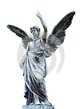 Outdoor angel statue with her wings spread out