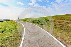 Outdoor asphalt road, exercise bike paths on the hill