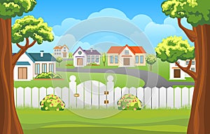 Outdoor backyard background cartoon illustration