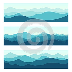 Outdoor banners with mountain ridges. Horizontal nature backgrounds set.