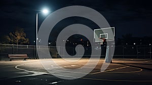 Outdoor basketball court at night