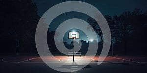 Outdoor Basketball Court at Night. Public Urban Streetball Playground. Generative AI