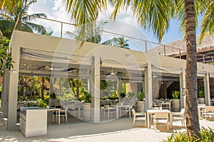 Outdoor beautiful summer restaurant at the tropical resort