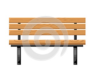 Outdoor bench metal and wood front view object for park cottage and yard vector illustration isolated on white background website