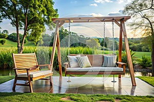 Outdoor Bench & Swing Chair Relaxing Garden Spot photo